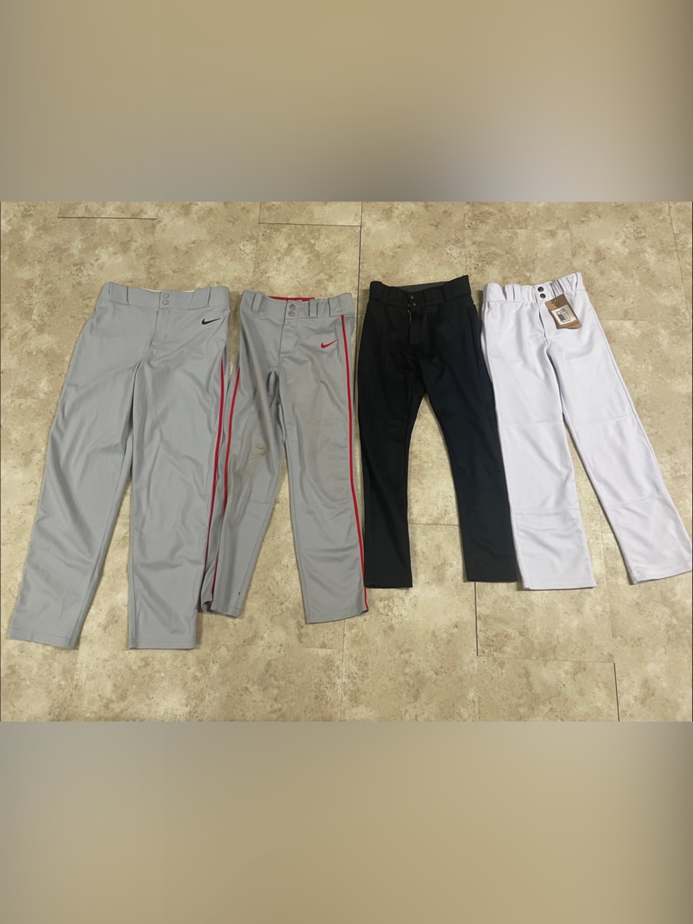 Nike Kids Baseball Pants Bundle in Gray, Black, White with Red Trim